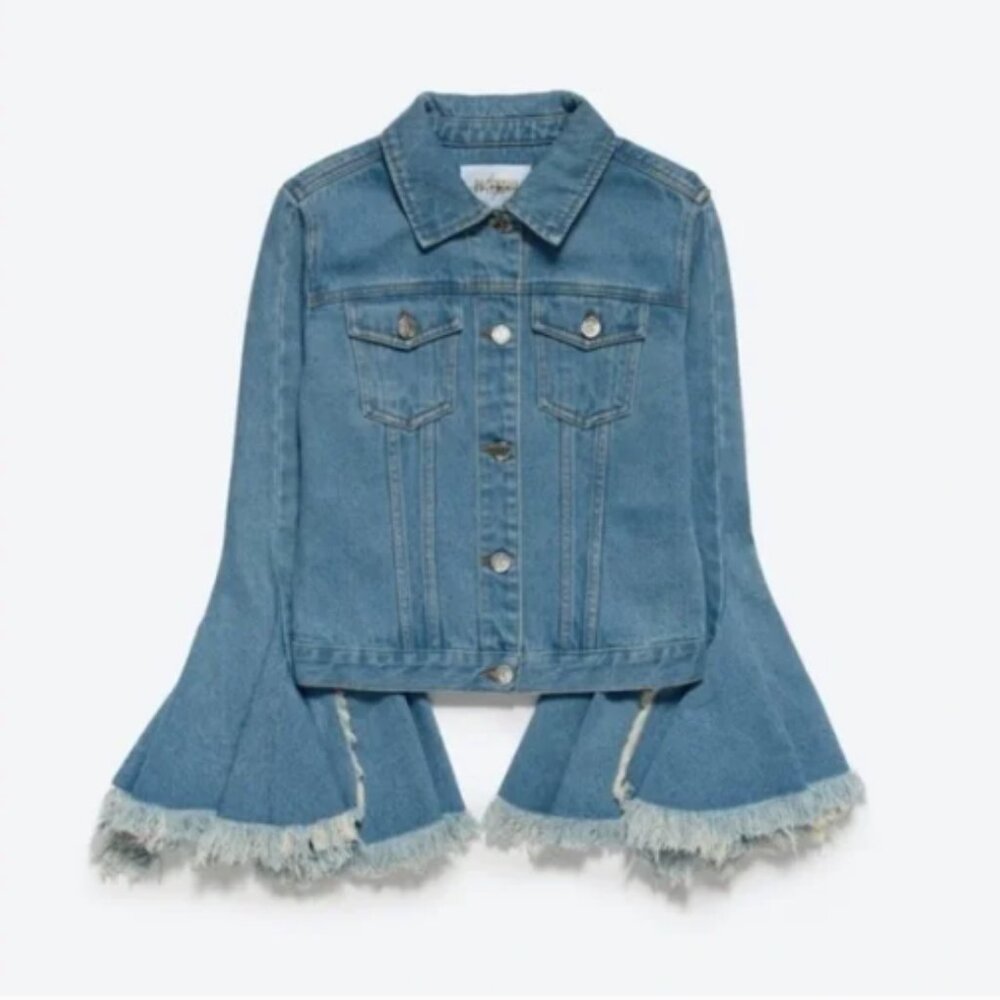 Fringed Trumpet Sleeve Denim Jacket by Zendaya XS